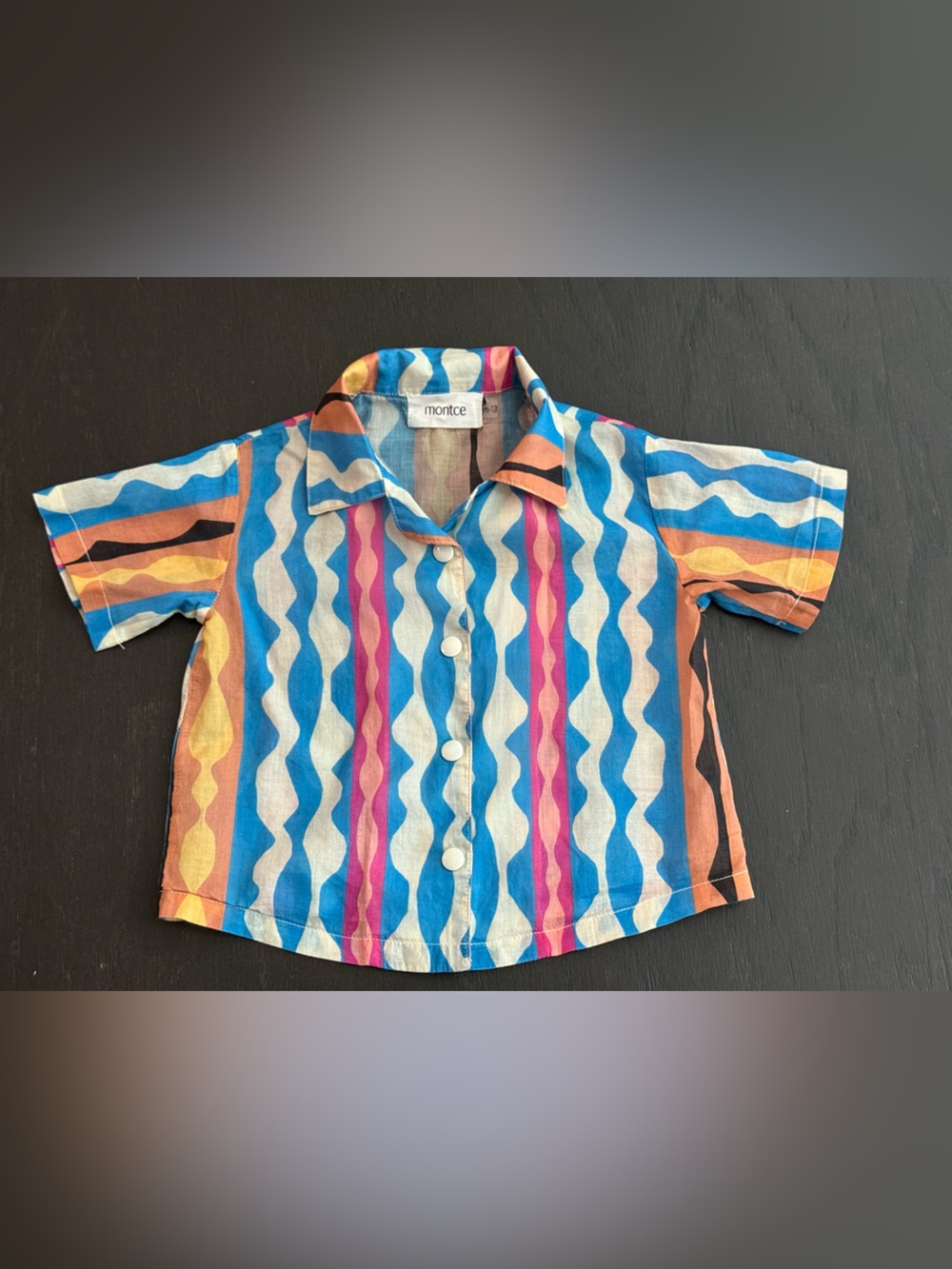 Montce Boy 6-12 Month Short Sleeve Cotton Button-Down Shirt Colorful